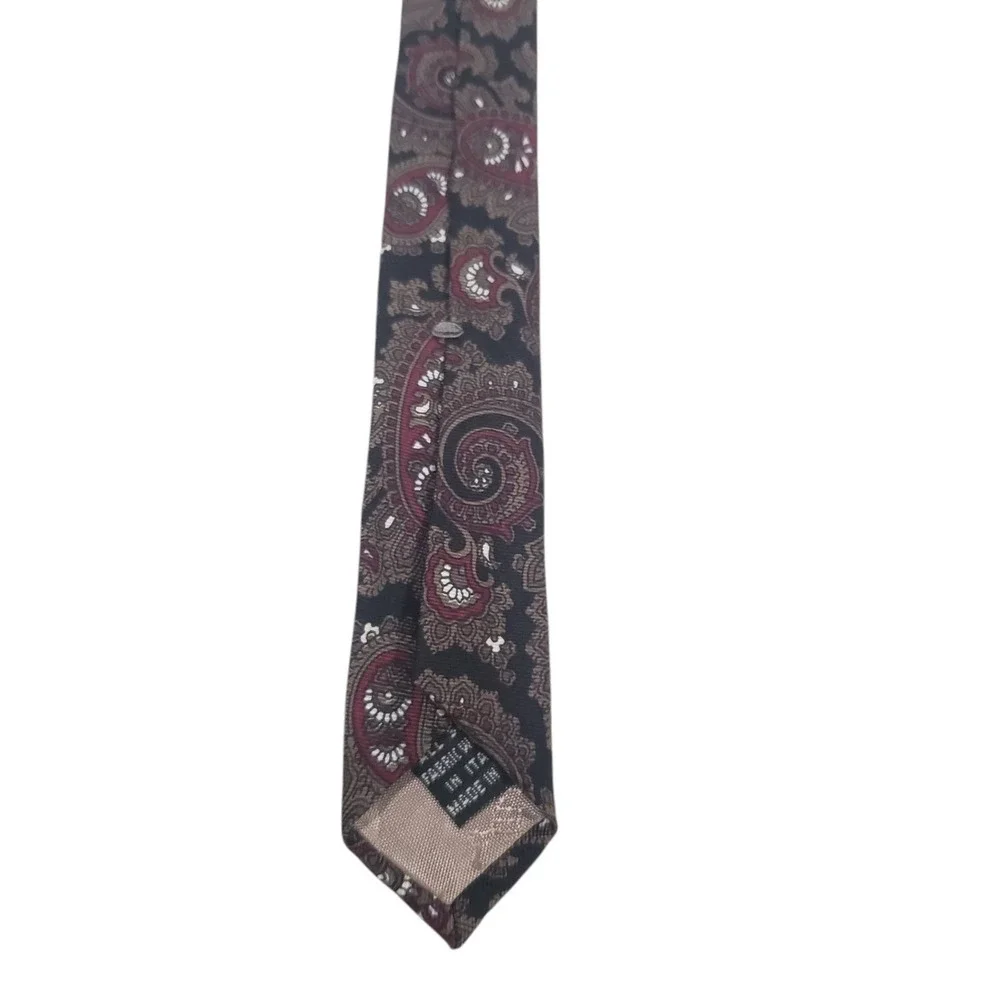 Christian Dior Mens‎ Tie Necktie Designer Luxury Black Red Paisley Italian Silk